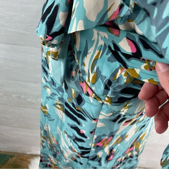 Tibi Alea Splatter Floral Ruffle Silk Midi Dress - Picture 8 of 10